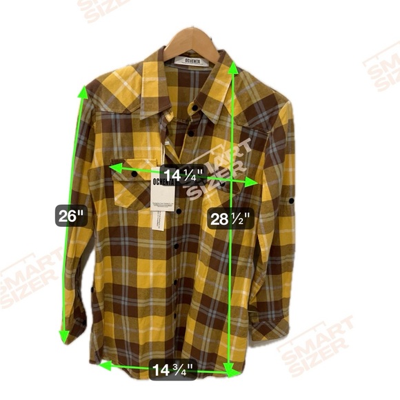 Ochenta NWT women’s yellow plaid flannel button up with collar & button sleeves - Picture 8 of 8